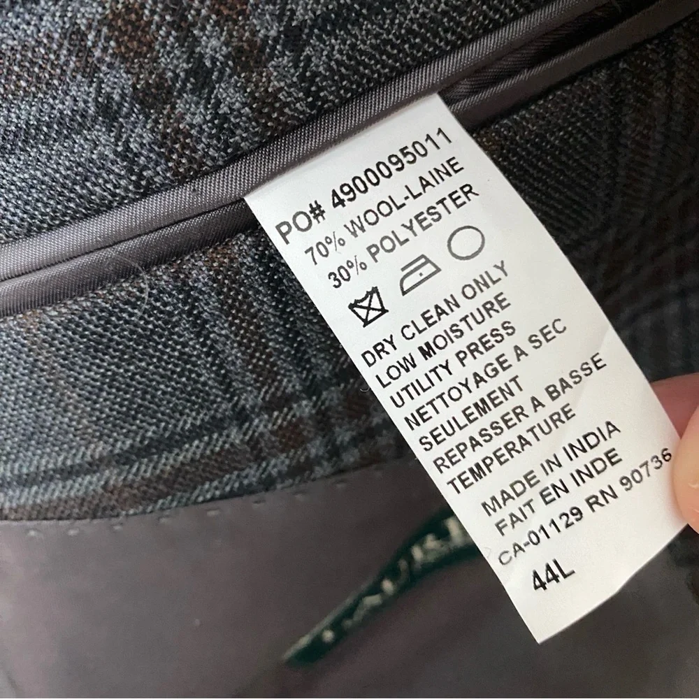 Lauren Ralph Lauren Plaid Sport Coat Blazer Suit Jacket Mens 44L Grey Brown Wool
